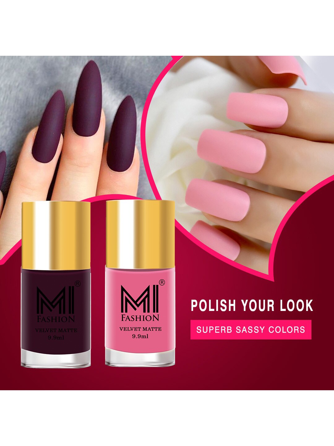 MI FASHION Set of 2 Velvet Matte Long Lasting Nail Polish 9.9 ml Each - Shades 07 & 37, Pink
MI FASHION Set of 2 Velvet Matte Long Lasting Nail Polish 9.9 ml Each - Shades 07 & 37, Pink