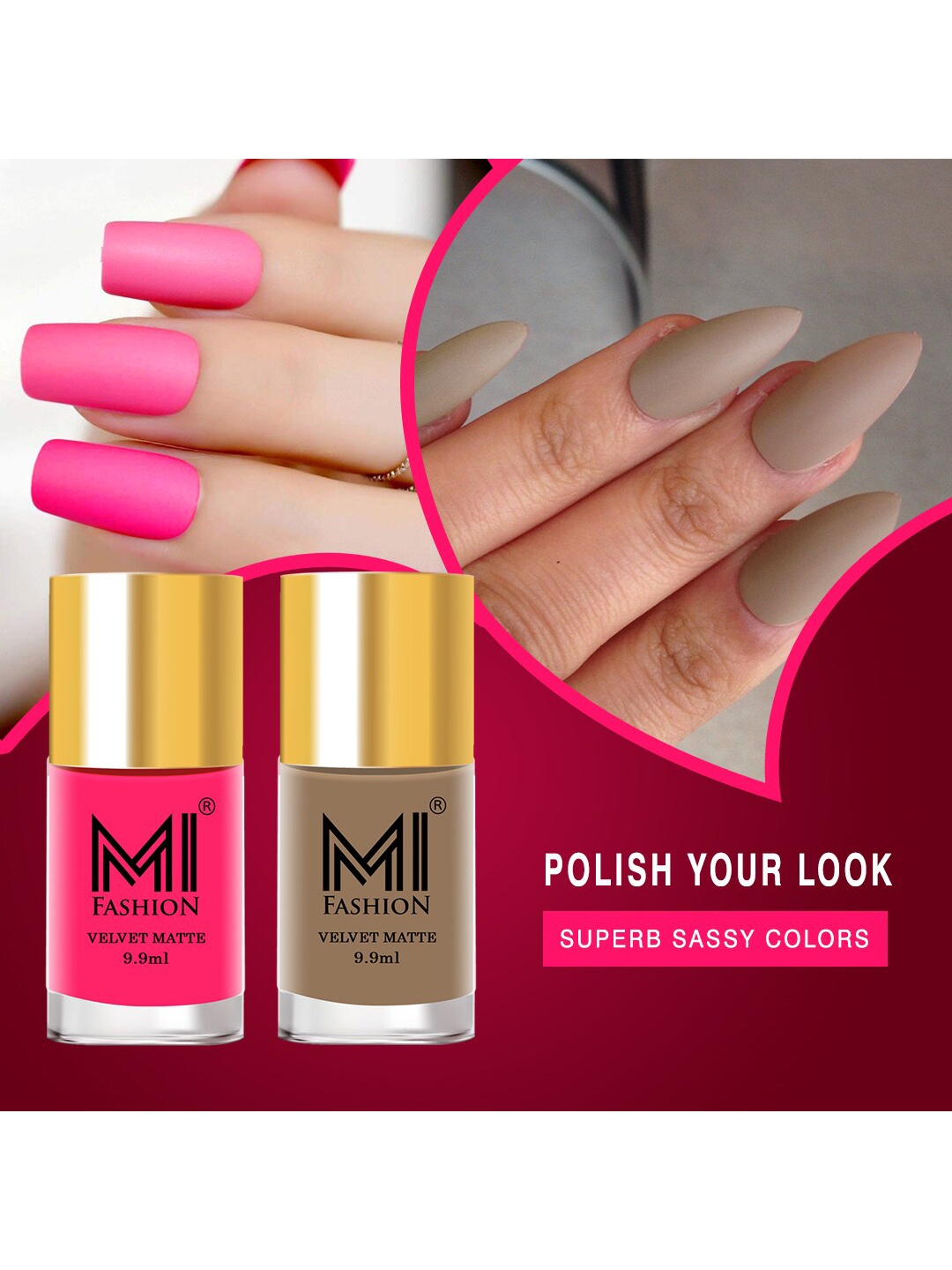 MI FASHION Set of 2 Velvet Matte Truly Unique Long Lasting Nail Polish - 9.9 ml Each, Pink
MI FASHION Set of 2 Velvet Matte Truly Unique Long Lasting Nail Polish - 9.9 ml Each, Pink