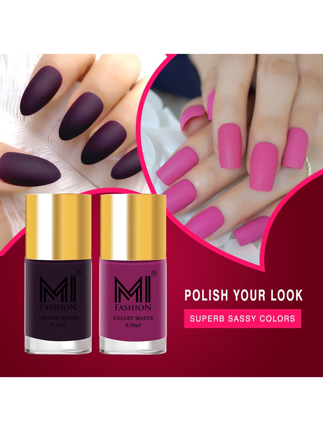 MI FASHION Set of 2 Velvet Matte Truly Unique Long Lasting Nail Polish - 9.9 ml Each, Purple
MI FASHION Set of 2 Velvet Matte Truly Unique Long Lasting Nail Polish - 9.9 ml Each, Purple