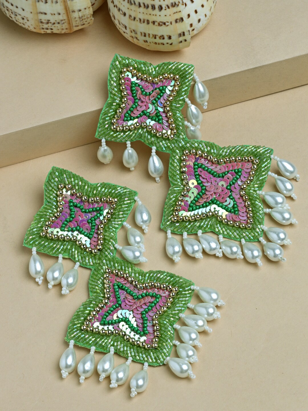 Moedbuille Silver Plated Sequins Beads & Pearls Tasselled Handcrafted Earrings, Green
Moedbuille Silver Plated Sequins Beads & Pearls Tasselled Handcrafted Earrings, Green