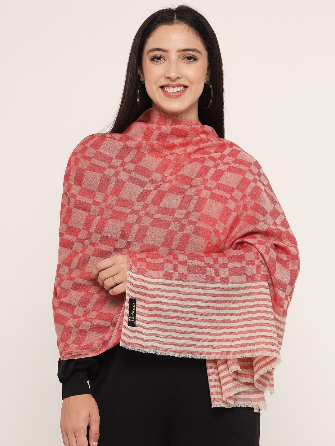 Pashtush Women Red & Beige Woven Design Stole