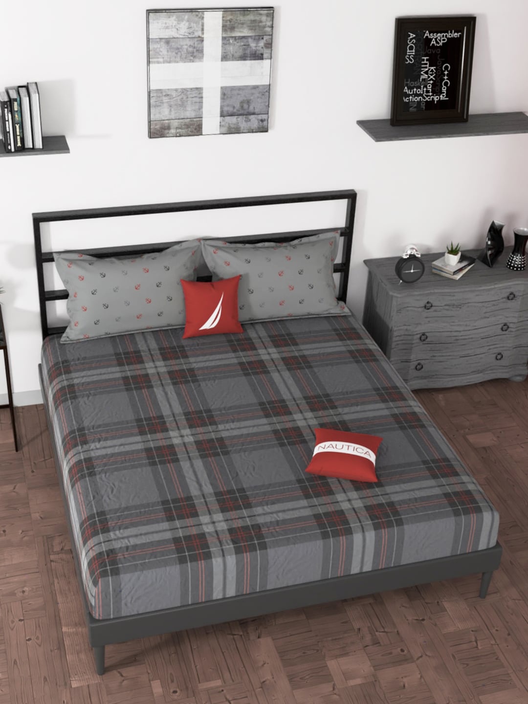 Nautica Grey 160 GSM Cotton Fitted King Bedsheet With Elastic Corners With 2 PillowCovers
Nautica Grey 160 GSM Cotton Fitted King Bedsheet With Elastic Corners With 2 PillowCovers