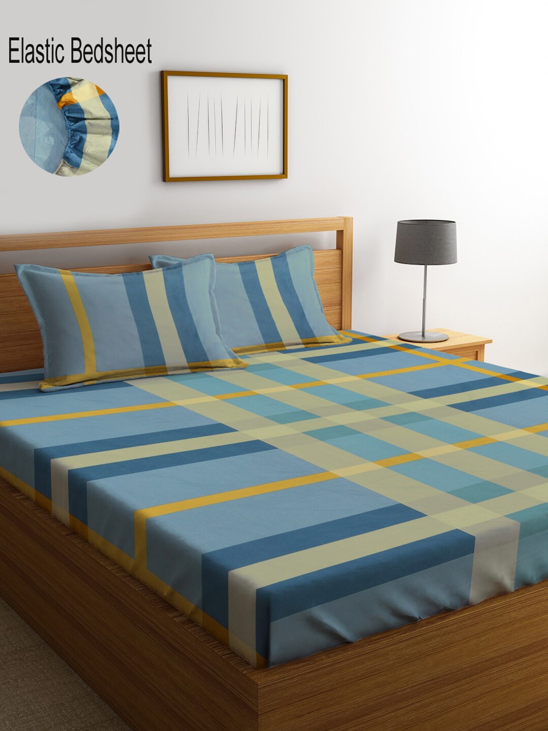 KLOTTHE Geometric Print 300 TC Fitted Double King Bedsheet with 2 Pillow Covers, Blue
KLOTTHE Geometric Print 300 TC Fitted Double King Bedsheet with 2 Pillow Covers, Blue