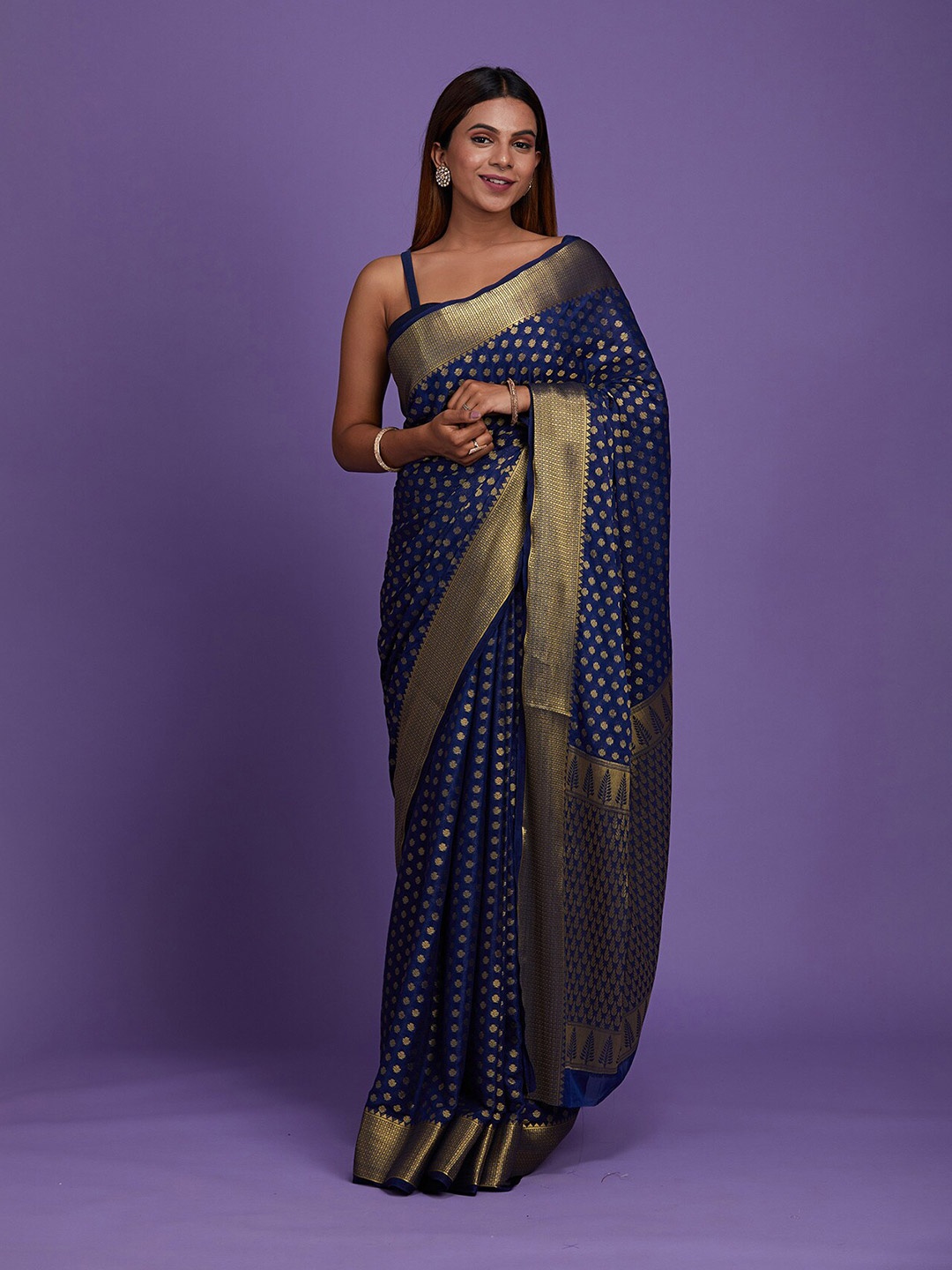 Koskii Navy Blue Zari Art Silk Banarasi Saree