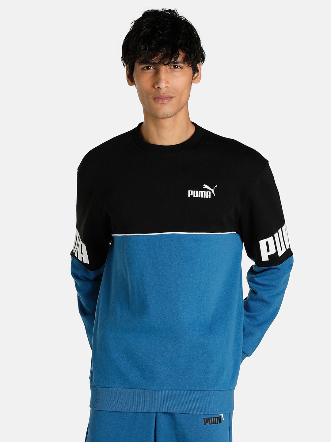 Puma Men Blue Colourblocked Cotton Sweatshirt