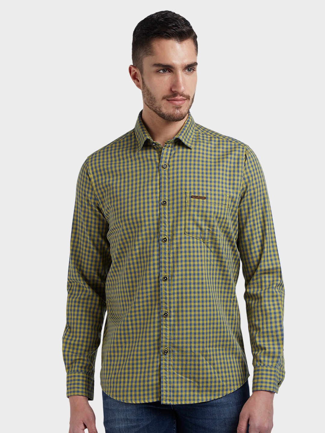 ColorPlus Men Green Checked Casual Shirt