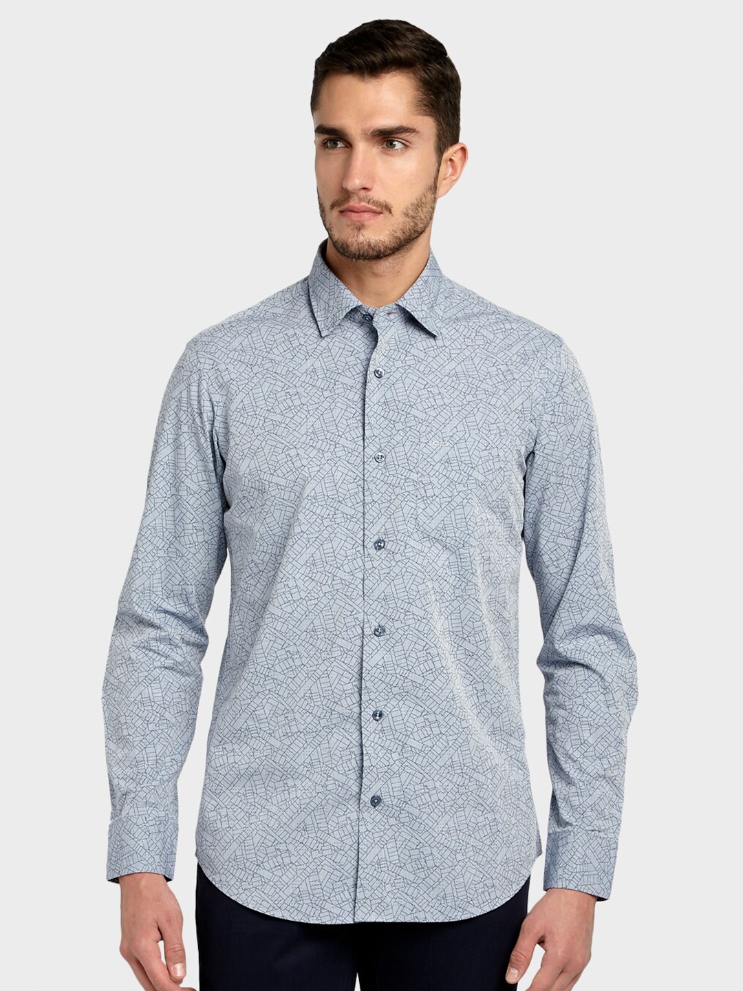 ColorPlus Men Grey Printed Cotton Casual Shirt