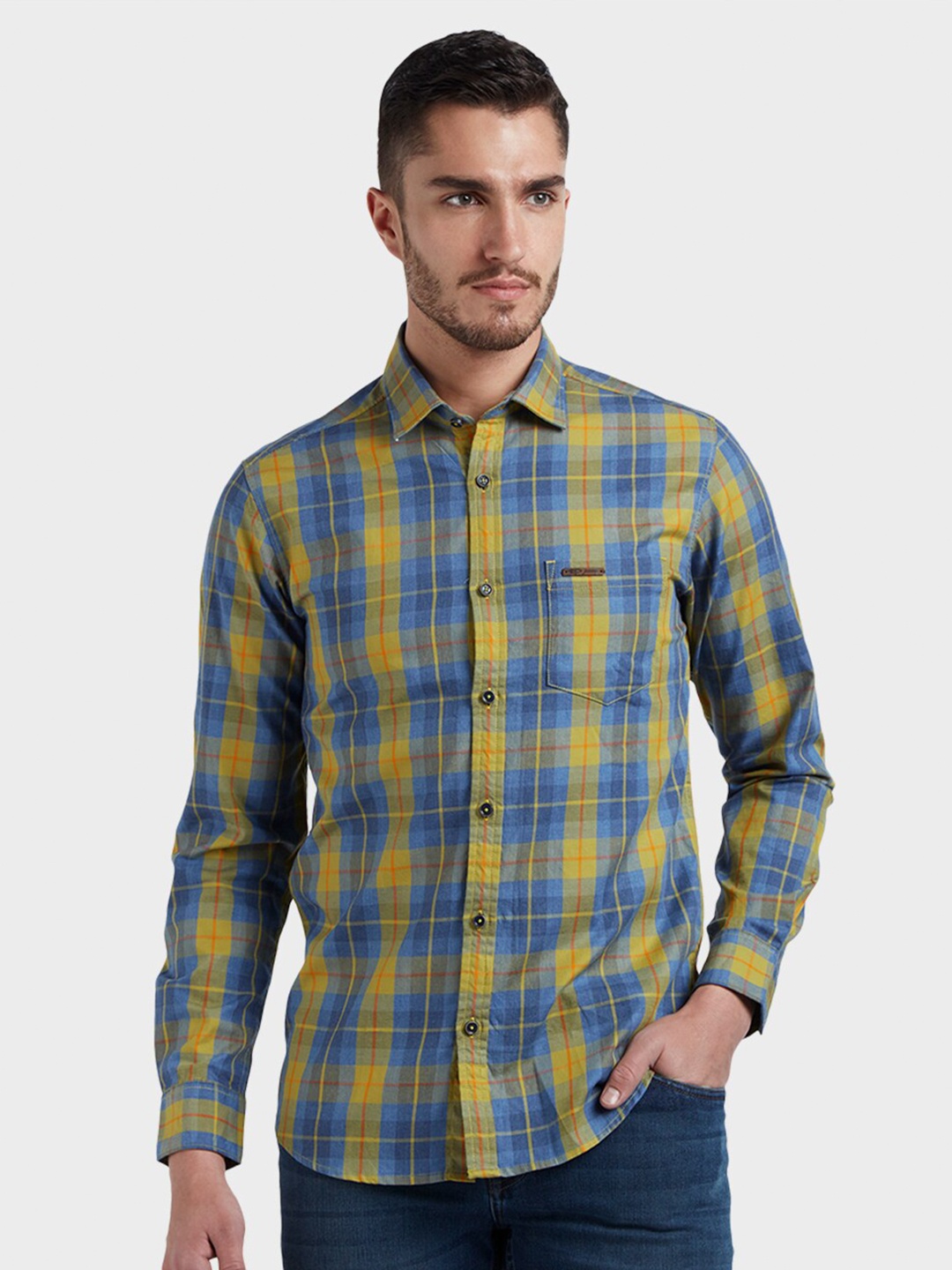 ColorPlus Men Green Checked Casual Shirt