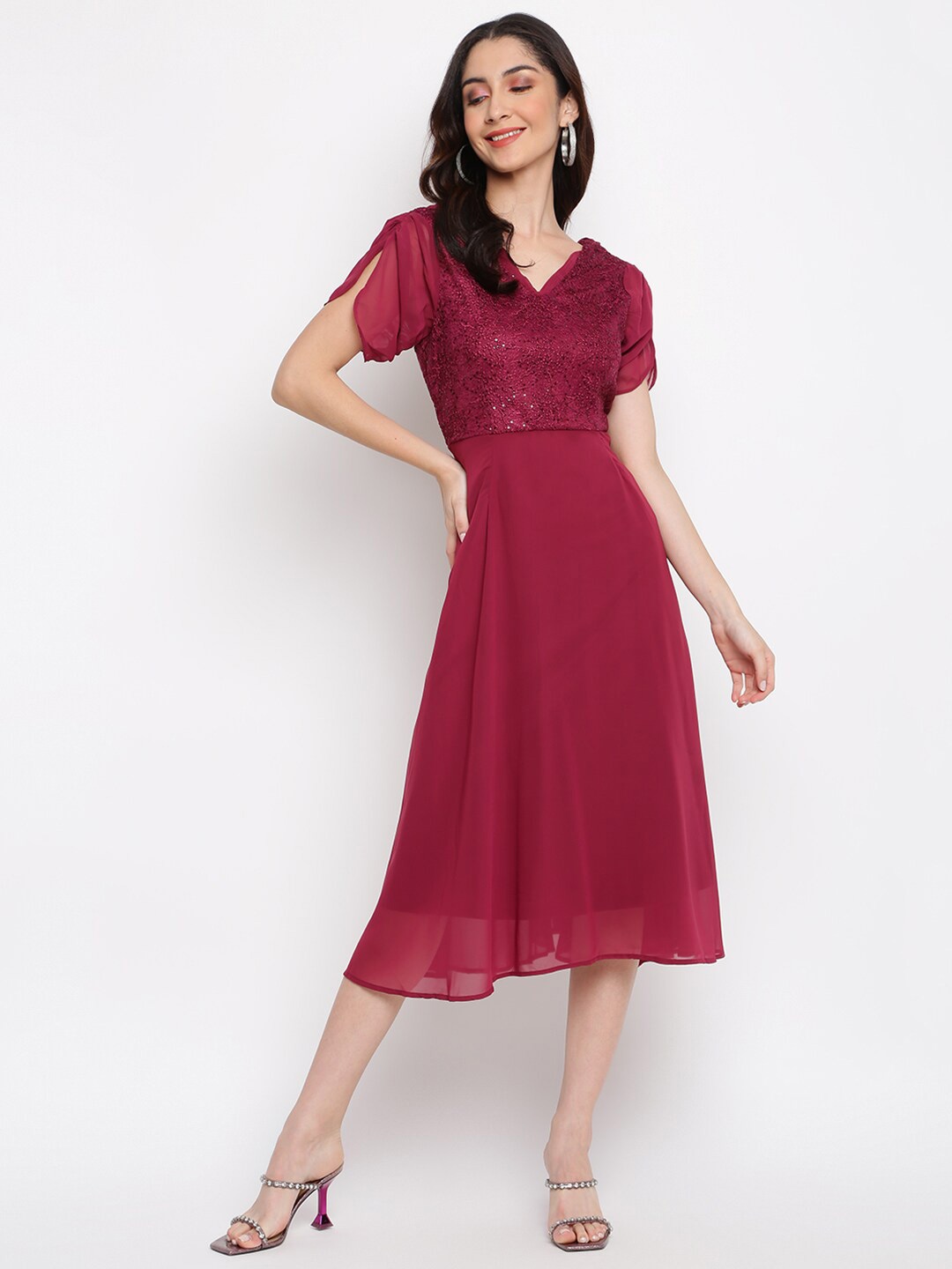 Latin Quarters Maroon Midi Dress