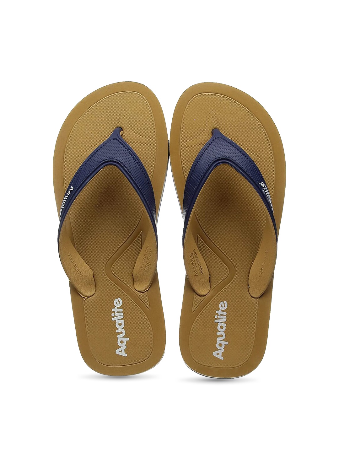 Aqualite Men Beige & Blue Rubber Thong Flip-Flops