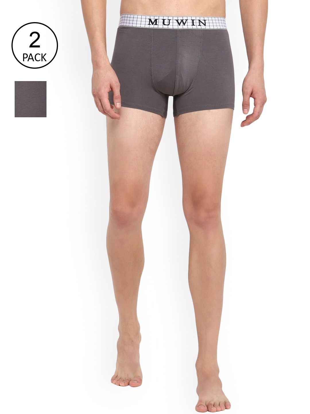 MUWIN Men Pack Of 2 Checked Trunks, Grey