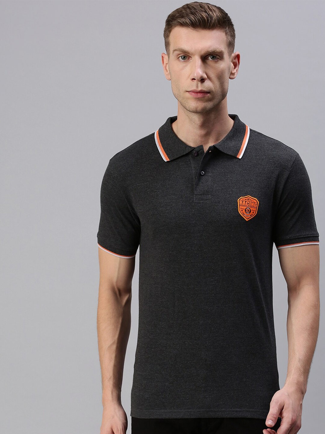 ONN Men Black Polo Collar T-shirt
