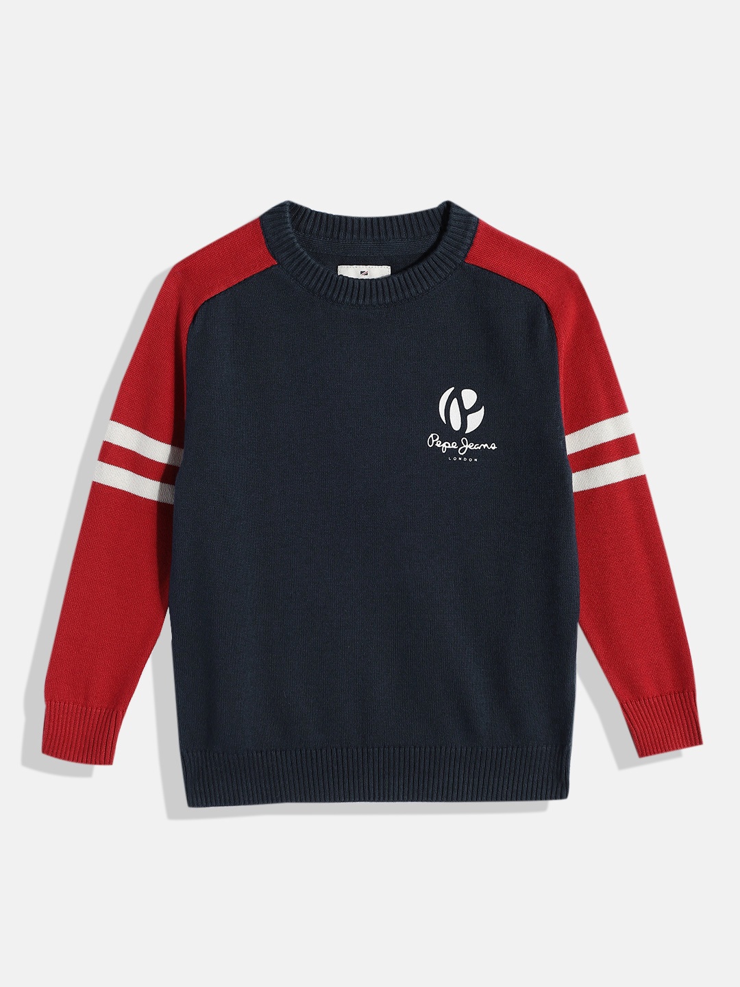 Pepe Jeans Boys Brand Logo Printed & Colourblocked Pure Cotton Pullover, Navy blue
Pepe Jeans Boys Brand Logo Printed & Colourblocked Pure Cotton Pullover, Navy blue