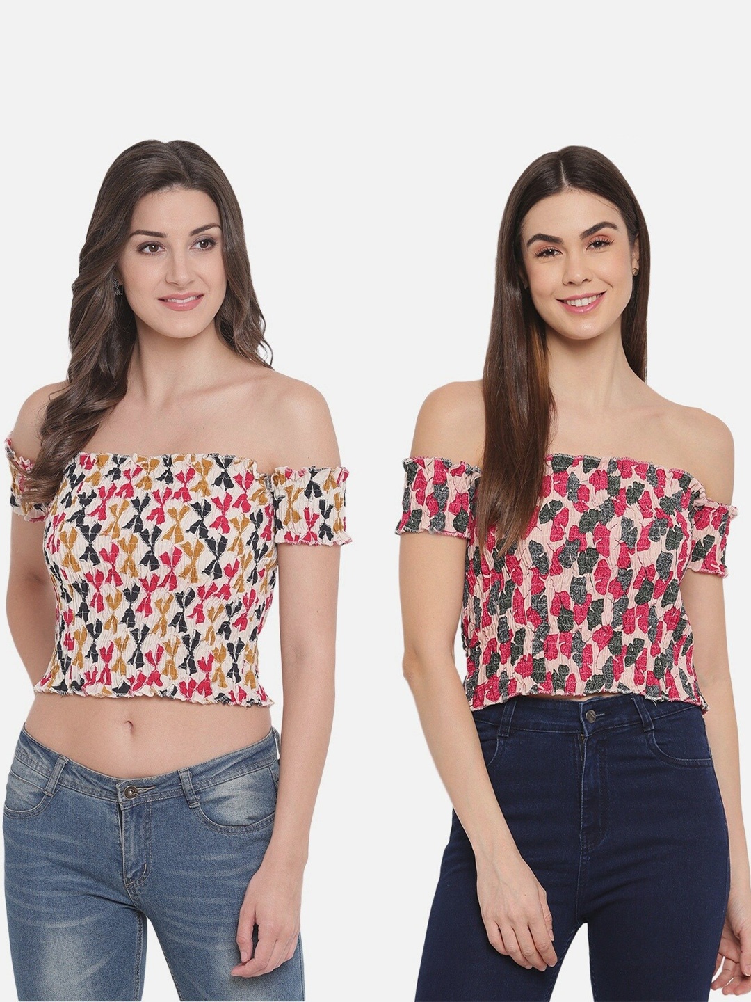 Aawari Women Pack of 2 Multicolored Floral Print Off-Shoulder Bardot Crop Top, Multi
Aawari Women Pack of 2 Multicolored Floral Print Off-Shoulder Bardot Crop Top, Multi