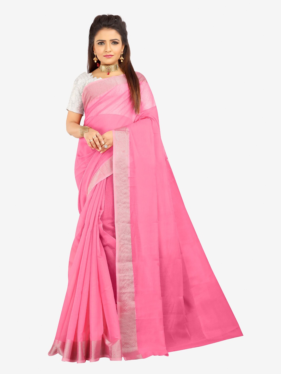 Indian Fashionista Coral & Gold-Toned Zari Silk Cotton Mysore Silk Saree