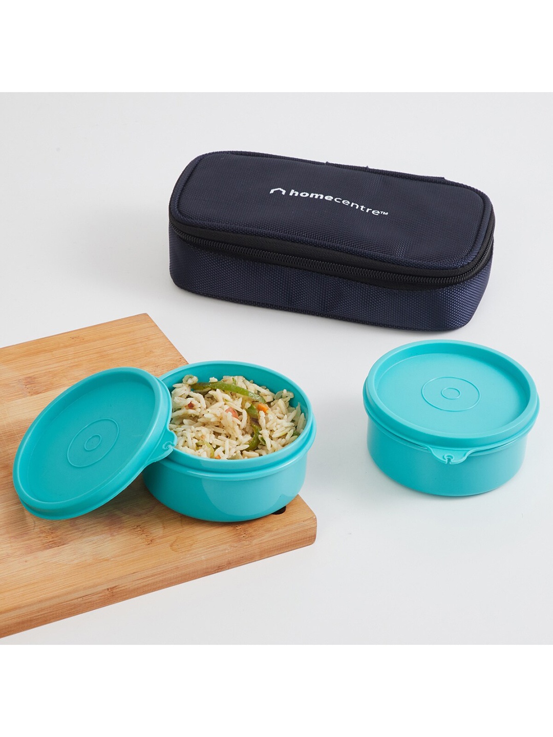 Home Centre Set of 2 Blue Solid Lunch Boxes 300ml each