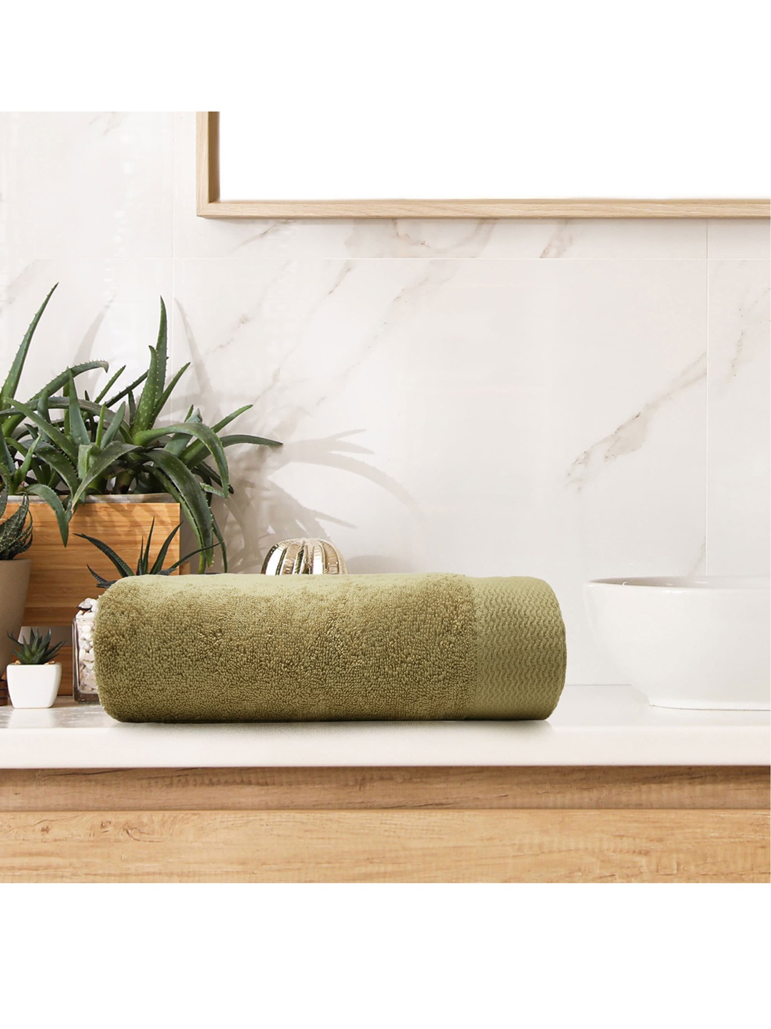 MYTRIDENT Beige Solid 500 GSM Cotton Bath Towel