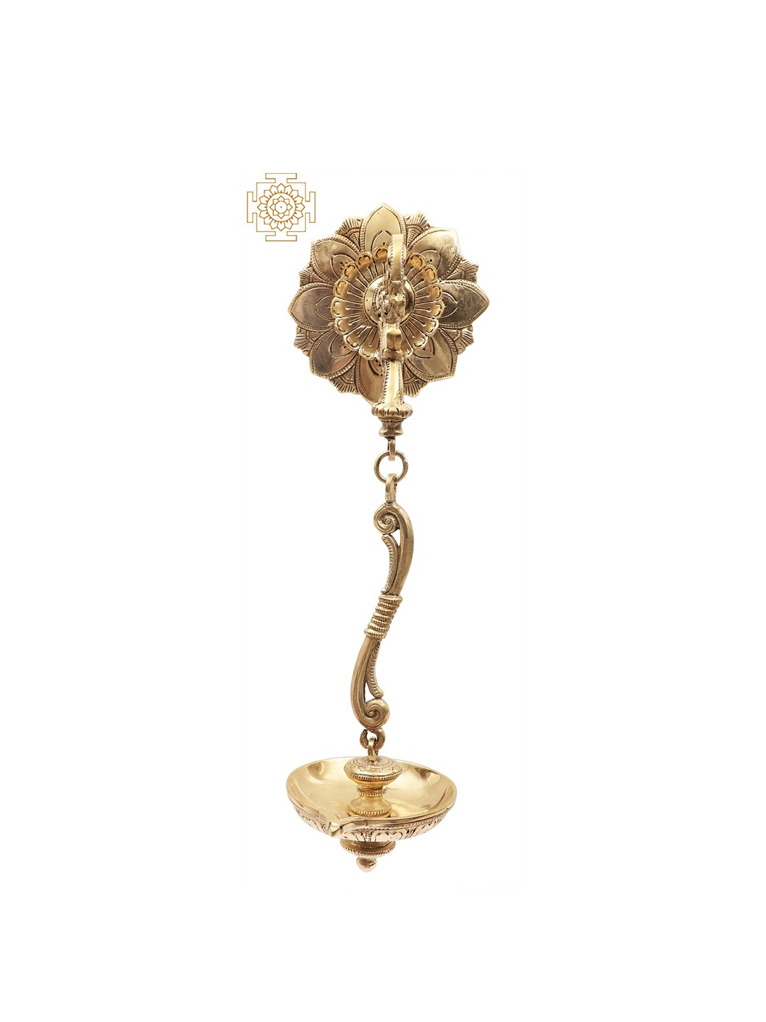 Exotic India 14" Superfine Wall Mounted Designer Lamp with Hanging Wick in Brass, Gold
Exotic India 14" Superfine Wall Mounted Designer Lamp with Hanging Wick in Brass, Gold