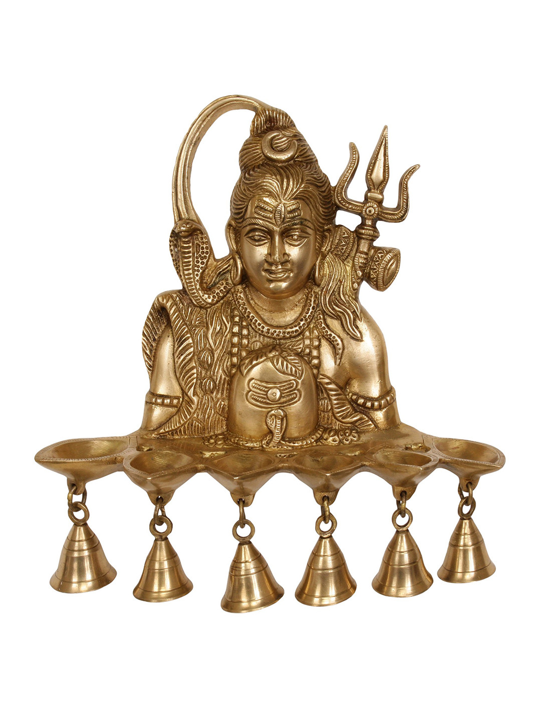 Exotic India Gold Toned Six Wicks Shiva Puja Lamp with Bells 
Exotic India Gold Toned Six Wicks Shiva Puja Lamp with Bells