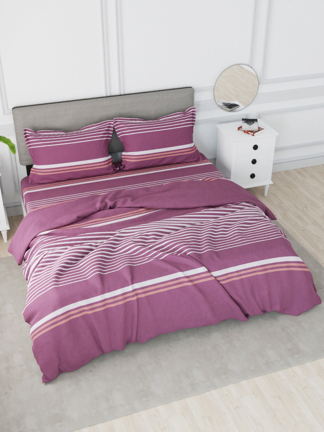Nautica Purple Striped King Bedsheet & 2 Pillow Covers Cotton Anti-Microbial Bedding Set, Maroon
Nautica Purple Striped King Bedsheet & 2 Pillow Covers Cotton Anti-Microbial Bedding Set, Maroon