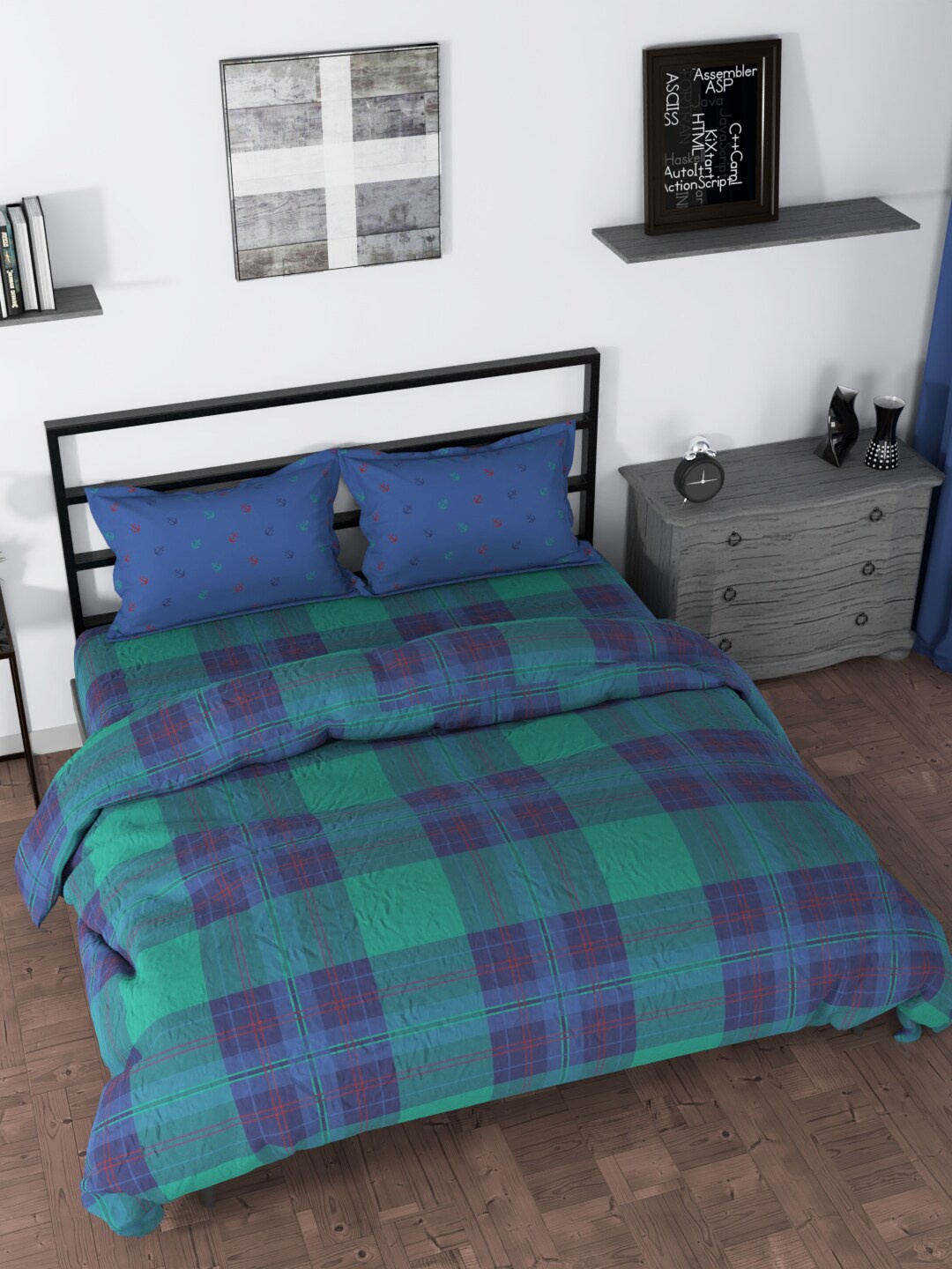 Nautica Green & Blue Checked Cotton Comforter With 1 King Bedsheet And 2 Pillow Covers
Nautica Green & Blue Checked Cotton Comforter With 1 King Bedsheet And 2 Pillow Covers