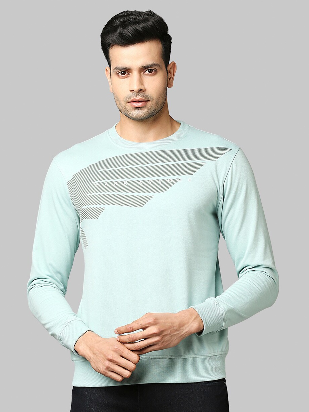 Park Avenue Men Blue Printed Sweatshirt