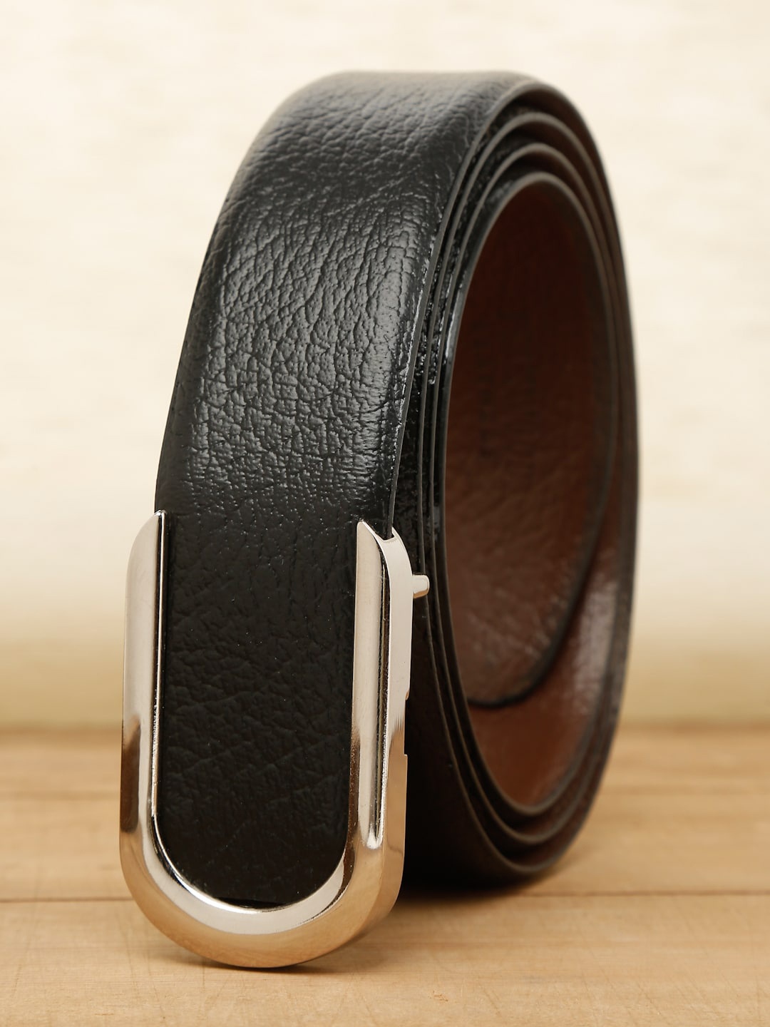 Teakwood Leathers Men Black Textured Leather Belt