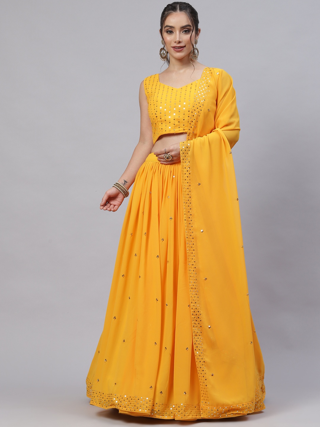 SHUBHKALA Yellow Embellished Sequinned Semi-Stitched Lehenga & Unstitched Blouse With Dupatta
SHUBHKALA Yellow Embellished Sequinned Semi-Stitched Lehenga & Unstitched Blouse With Dupatta