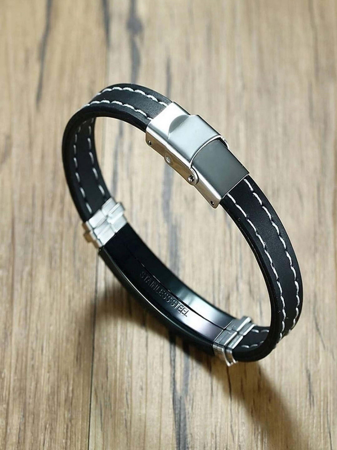 UNIVERSITY TRENDZ Unisex Black & Silver-Toned Stainless Steel Wraparound Bracelet
UNIVERSITY TRENDZ Unisex Black & Silver-Toned Stainless Steel Wraparound Bracelet