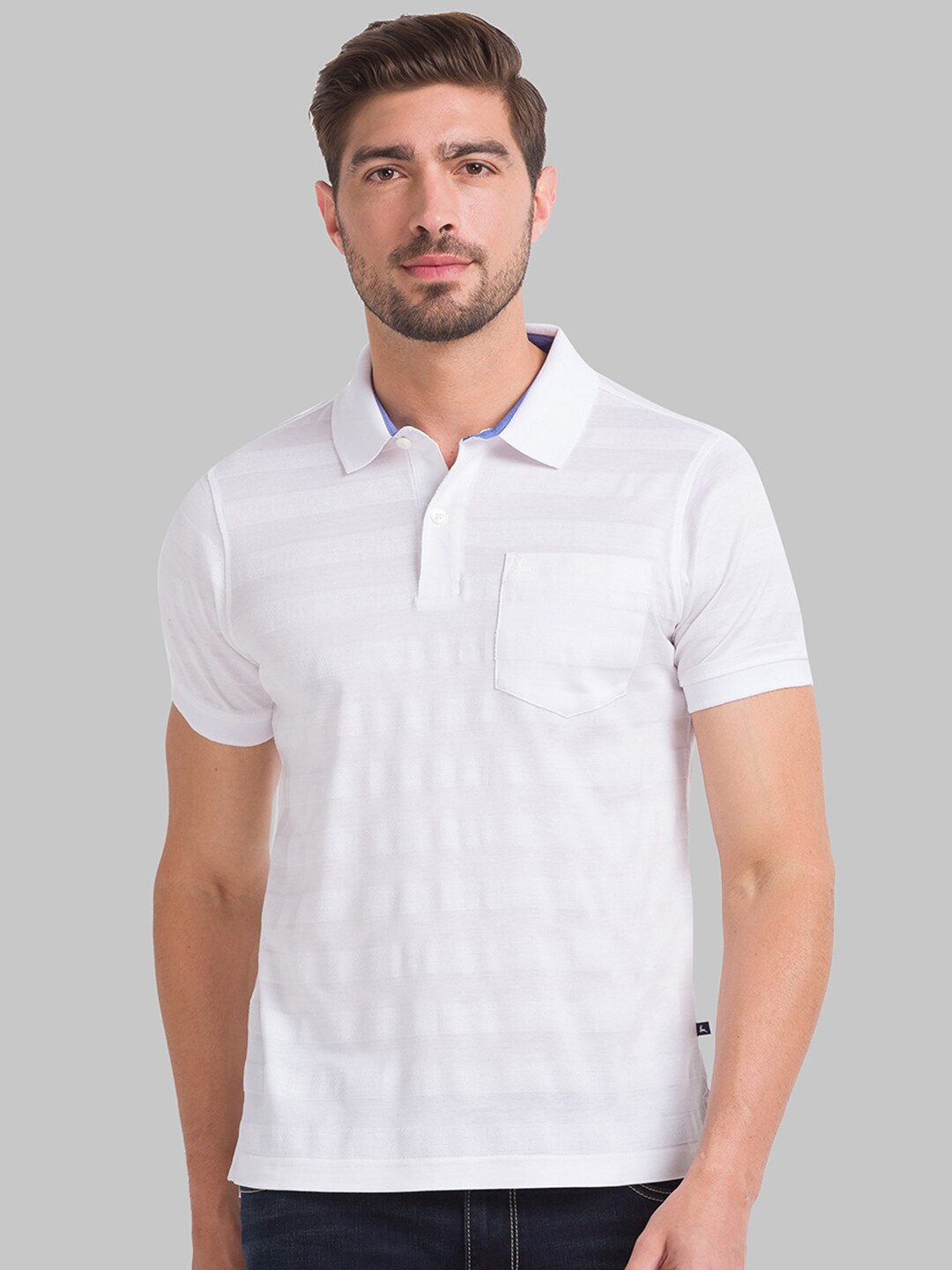 Parx Men White Polo Collar T-shirt