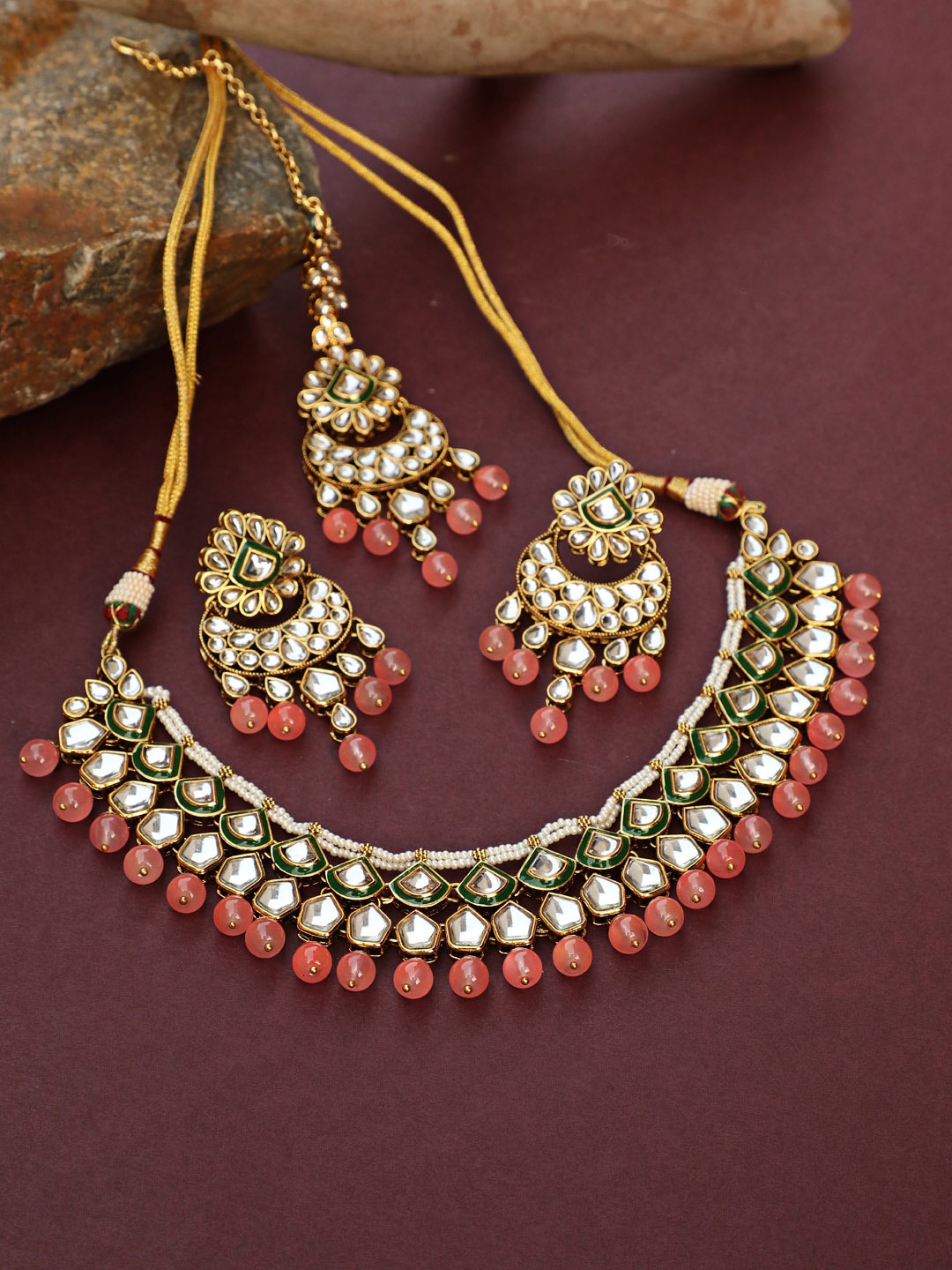 Jazz and Sizzle Women Gold-Plated Pink & White Stone Studded & Beaded Jewellery Set
Jazz and Sizzle Women Gold-Plated Pink & White Stone Studded & Beaded Jewellery Set