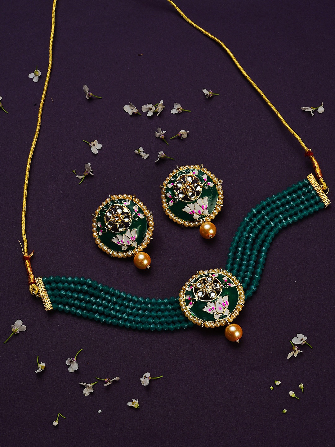 Jazz and Sizzle Gold-Plated Sea Green Kundan-Studded & Beaded Meenakari Jewellery Set
Jazz and Sizzle Gold-Plated Sea Green Kundan-Studded & Beaded Meenakari Jewellery Set