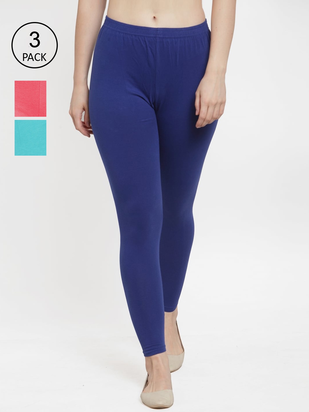 Jinfo Women Pack Of 3 Blue & Peach & Sea Green Solid Ankle-Length Leggings, Navy blue
Jinfo Women Pack Of 3 Blue & Peach & Sea Green Solid Ankle-Length Leggings, Navy blue