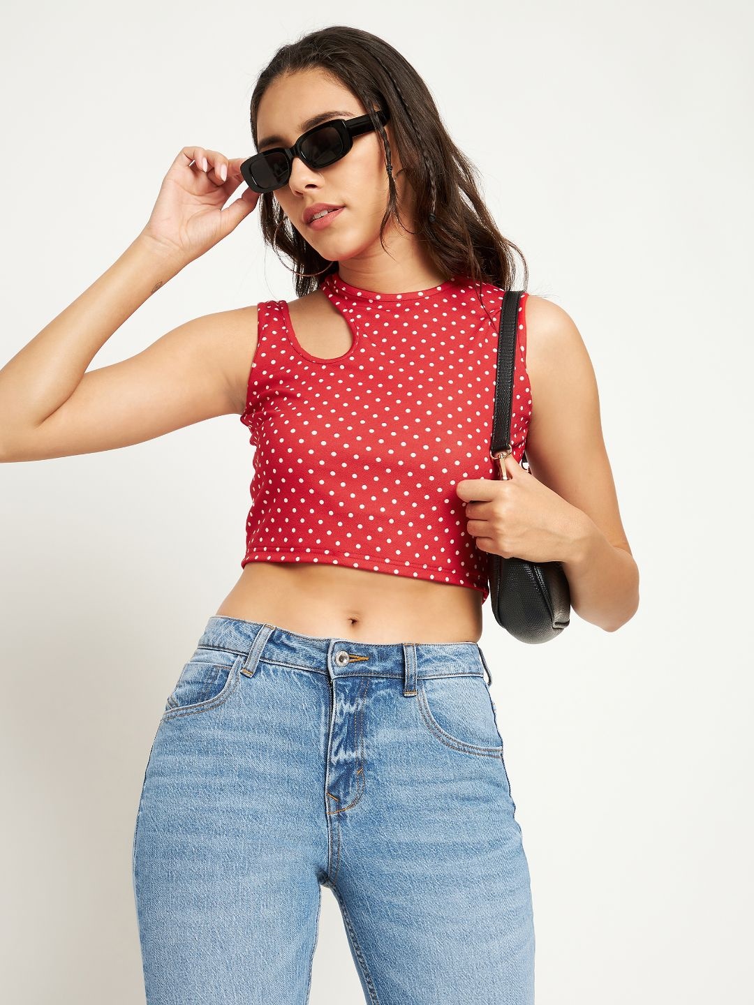 Uptownie Lite Red Geometric Stretchable Polyester High Neck Sleeveless Cut-Out Crop Top
Uptownie Lite Red Geometric Stretchable Polyester High Neck Sleeveless Cut-Out Crop Top