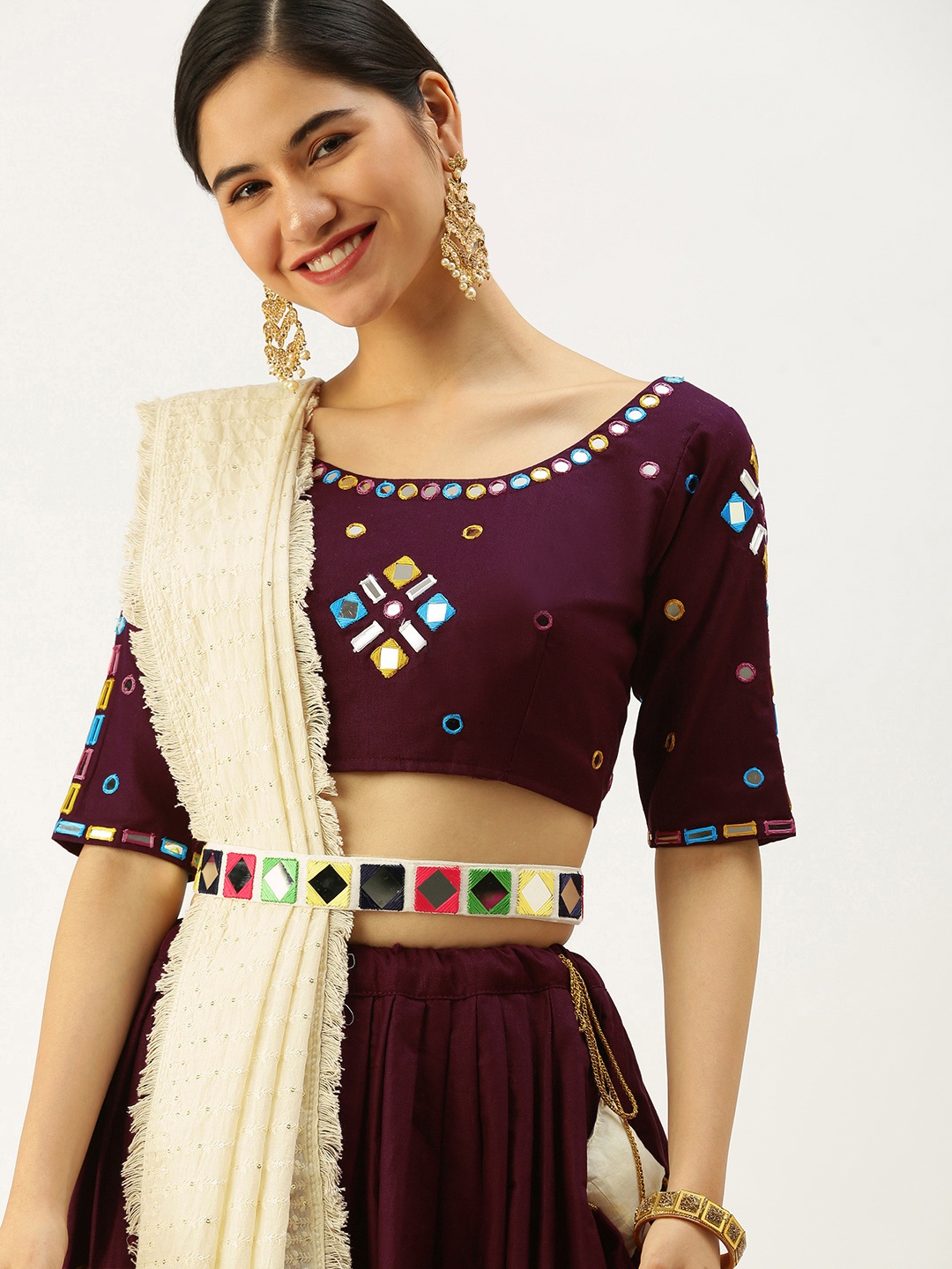 LOOKNBOOK ART Purple & Gold-Toned Embellished Mirror Work Semi-Stitched Lehenga & Unstitched Blouse With
LOOKNBOOK ART Purple & Gold-Toned Embellished Mirror Work Semi-Stitched Lehenga & Unstitched Blouse With