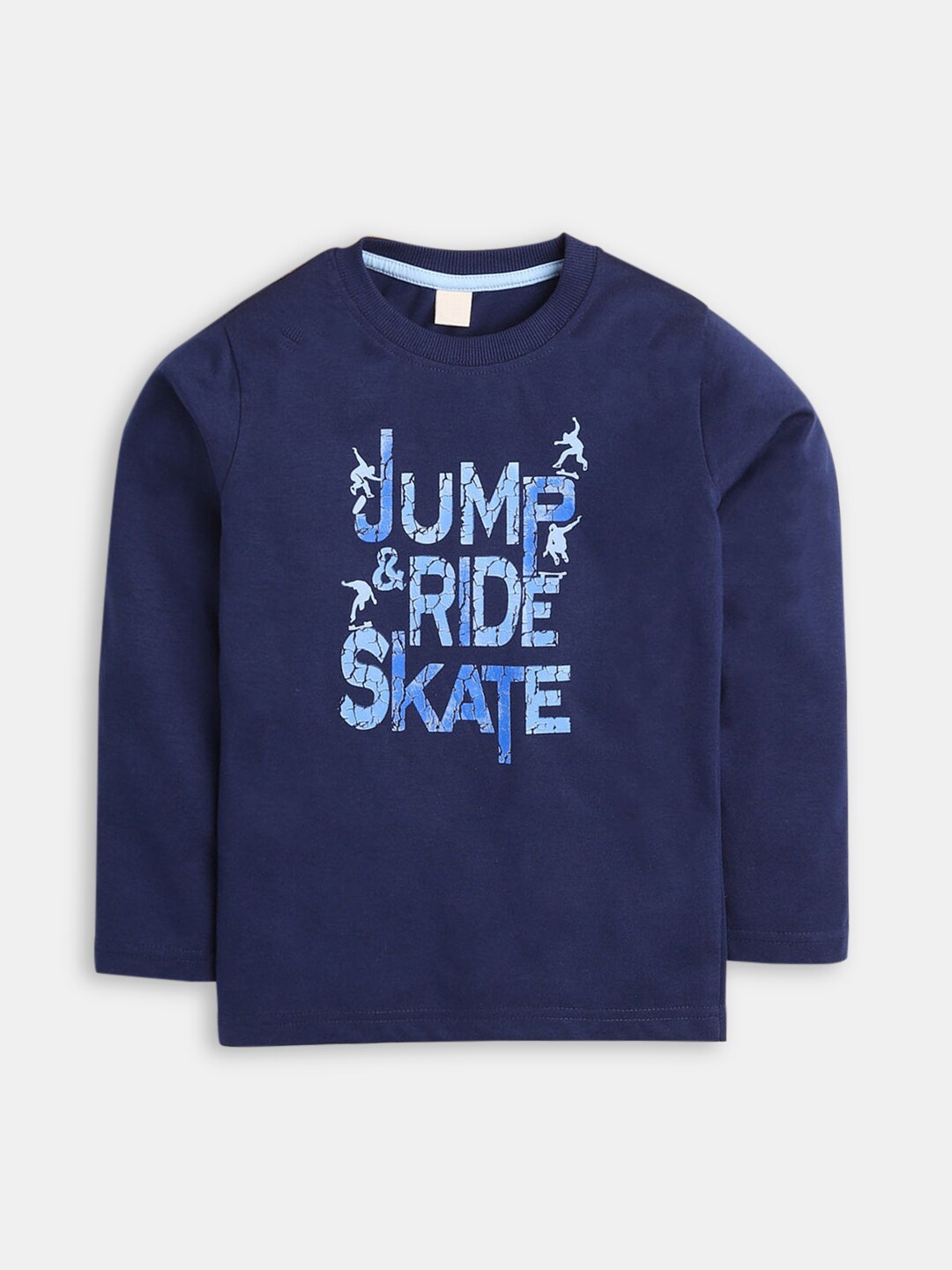 Hopscotch Boys Blue Typography Printed T-shirt