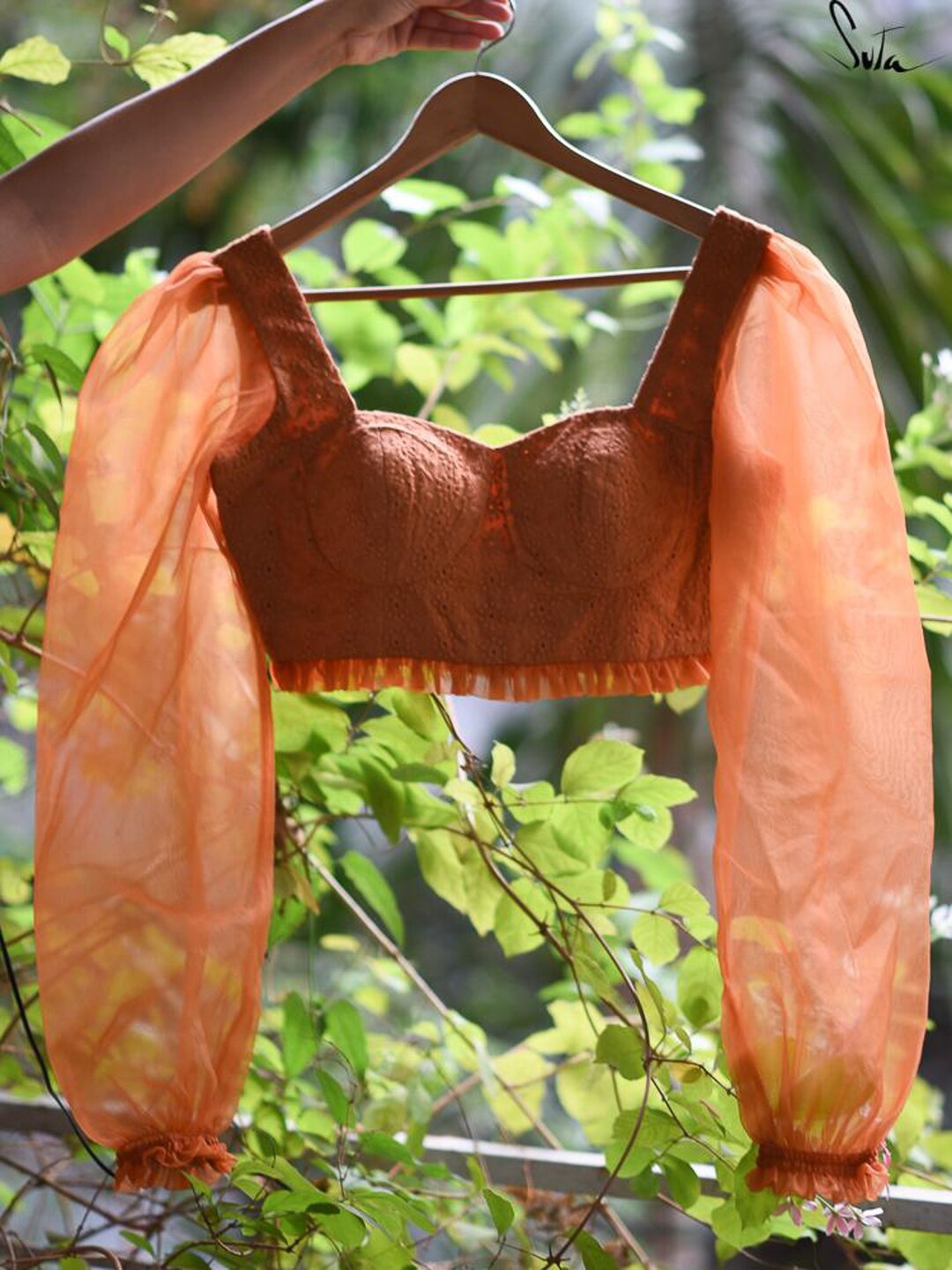 Suta Orange Solid Cotton Saree Blouse