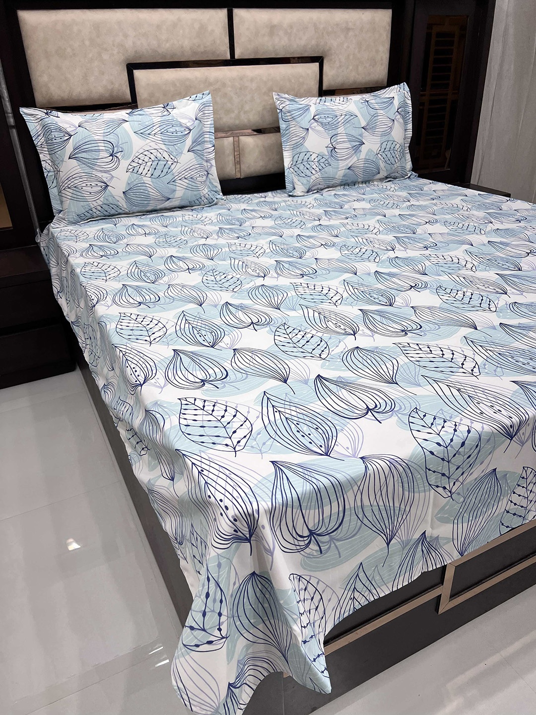 Pure Decor Blue Queen Size Pure Cotton Bedsheet with 2 Pillow Covers 260 TC