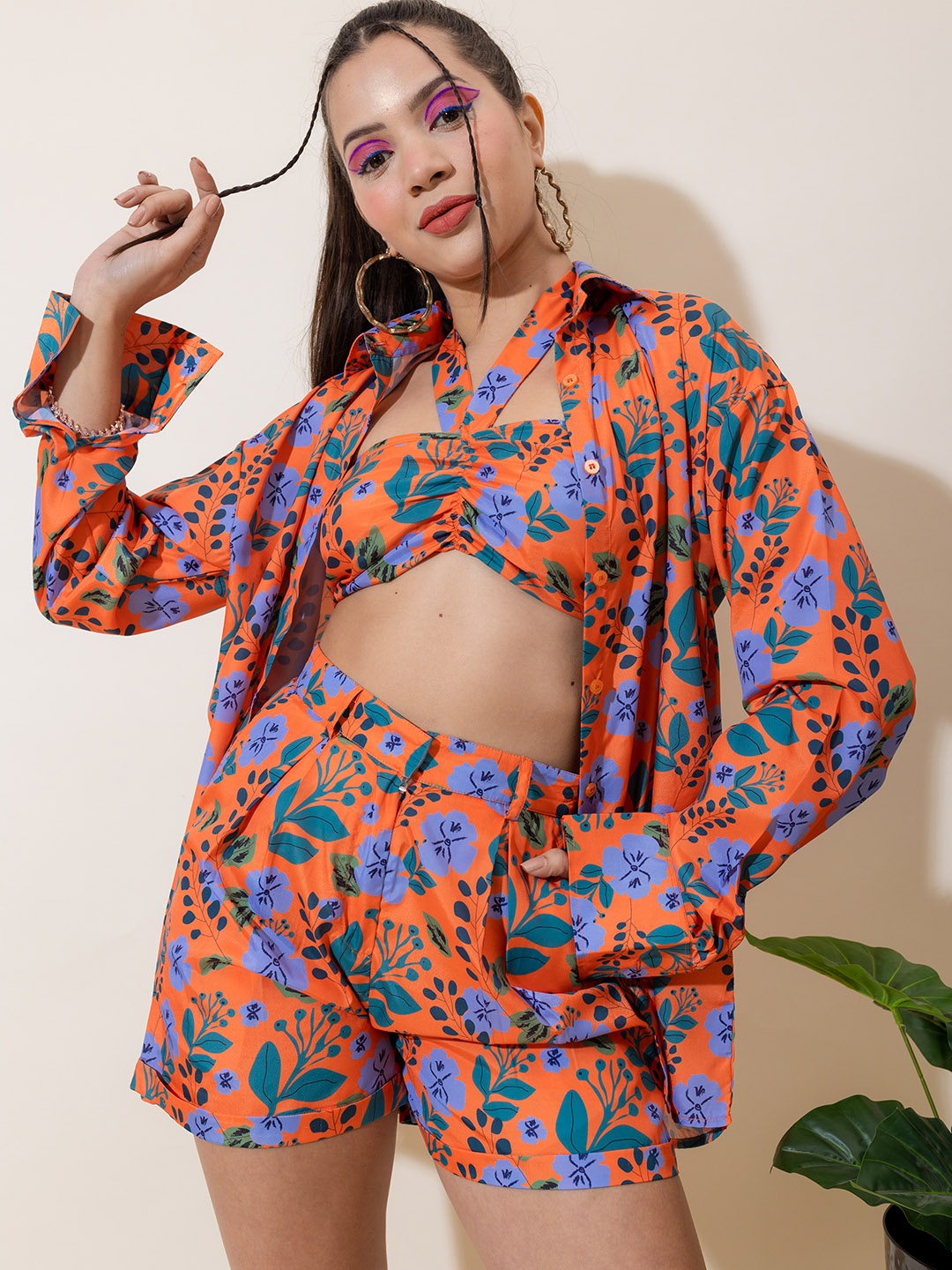 Stylecast X Hersheinbox Women Floral Printed Halted Neck Smocked Top & Skirt With Shirt, Orange
Stylecast X Hersheinbox Women Floral Printed Halted Neck Smocked Top & Skirt With Shirt, Orange