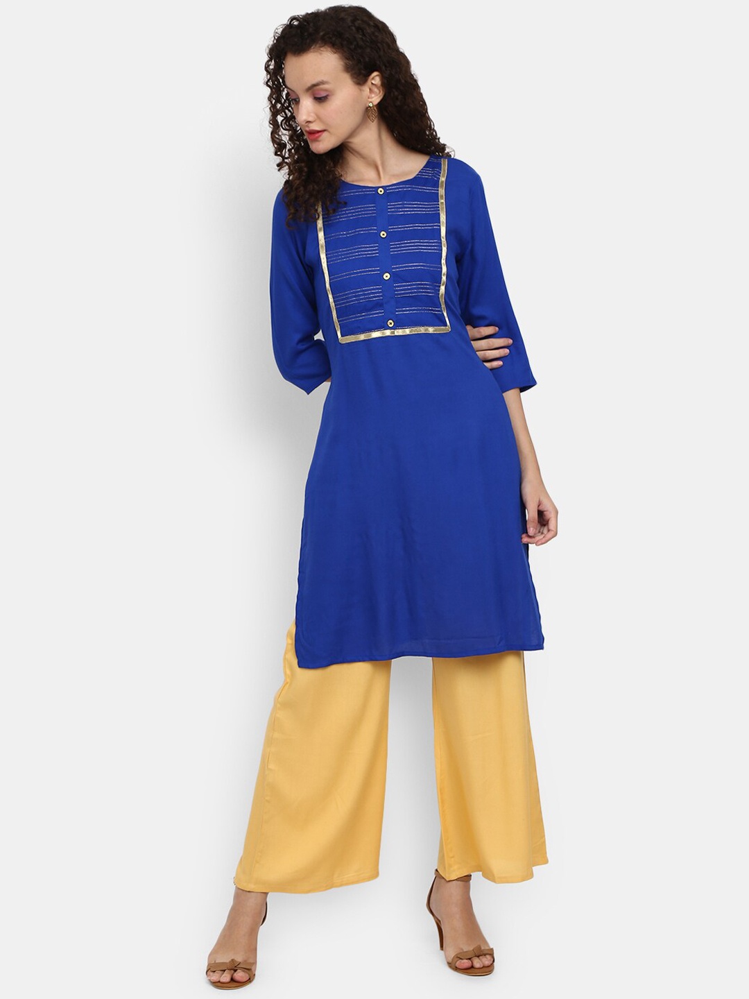 Desi Mix Women Blue solid Kurta