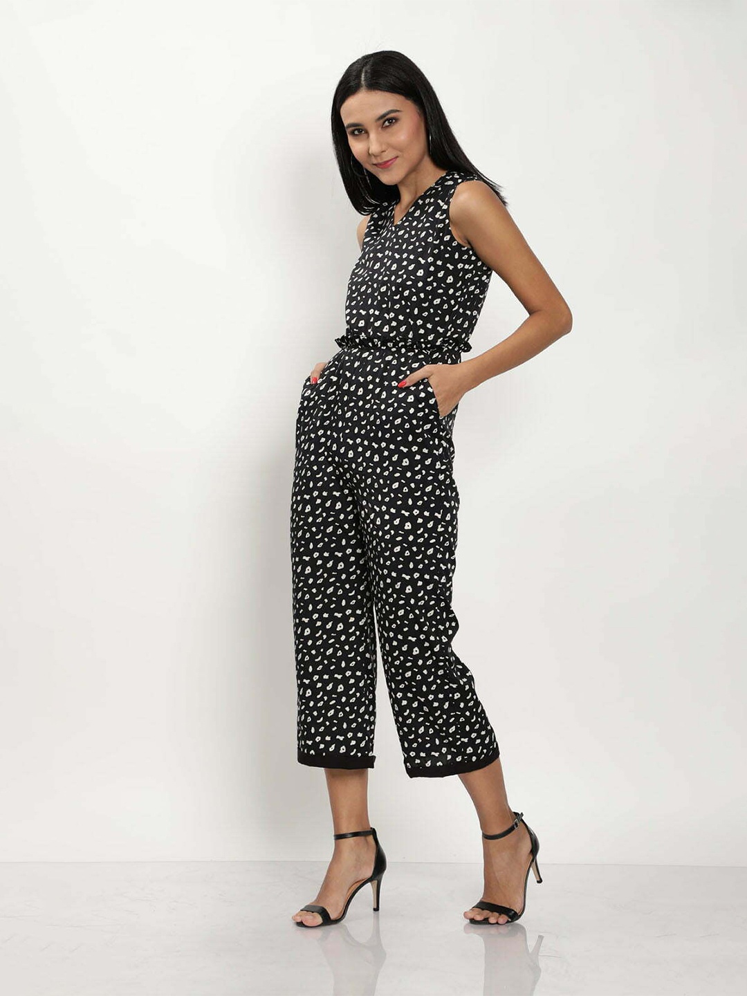 TheBlackLover Black & White Printed Basic Jumpsuit