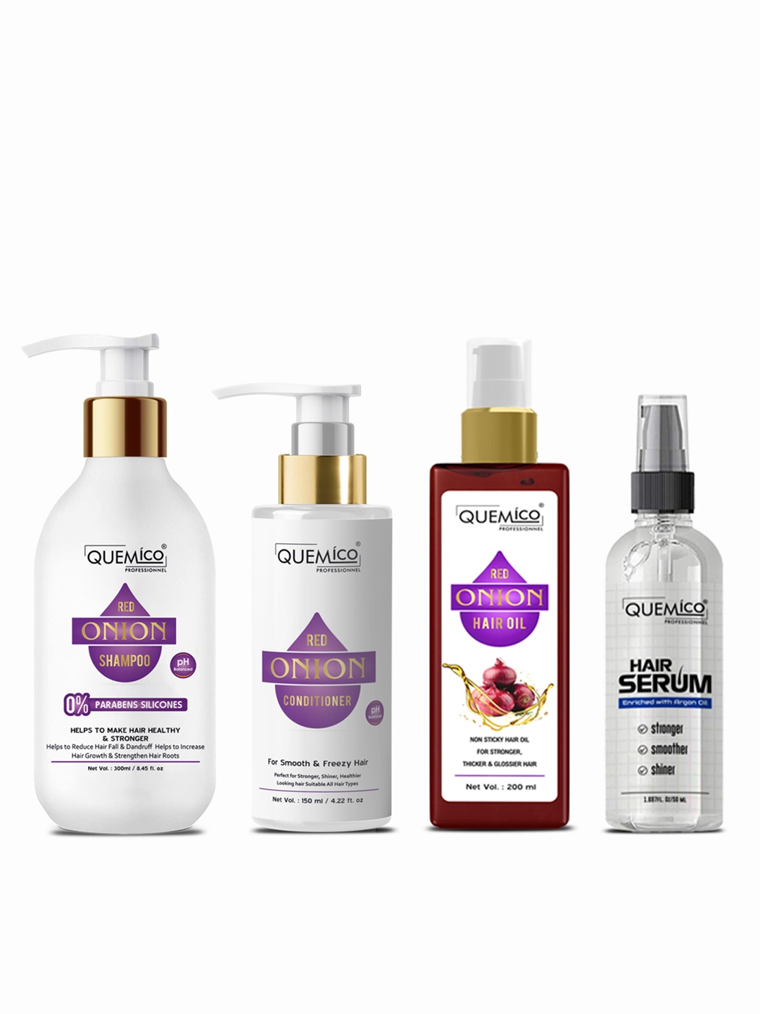 Quemico Professionnel Set Of 4 Red Onion Shampoo, Conditioner & Hair Oil with Hair Serum 700ml, Pink
Quemico Professionnel Set Of 4 Red Onion Shampoo, Conditioner & Hair Oil with Hair Serum 700ml, Pink