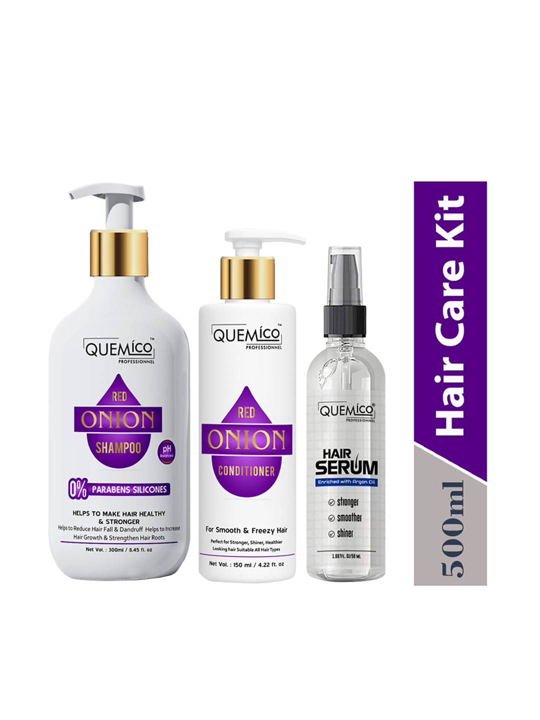 Quemico Professionnel Set Of 3 Red Onion Shampoo (300ml), Conditioner (150ml) & Hair Serum (50ml), Pink
Quemico Professionnel Set Of 3 Red Onion Shampoo (300ml), Conditioner (150ml) & Hair Serum (50ml), Pink