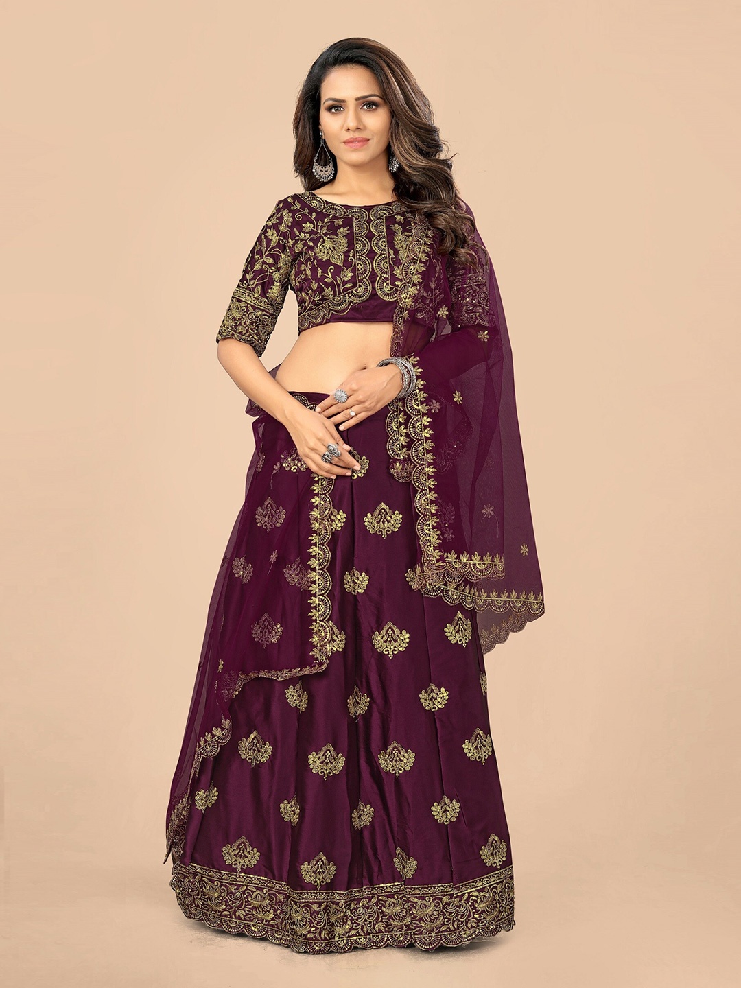 Nityanta Fab Maroon Embroidered Semi-Stitched Lehenga & Unstitched Blouse And Duppata
Nityanta Fab Maroon Embroidered Semi-Stitched Lehenga & Unstitched Blouse And Duppata