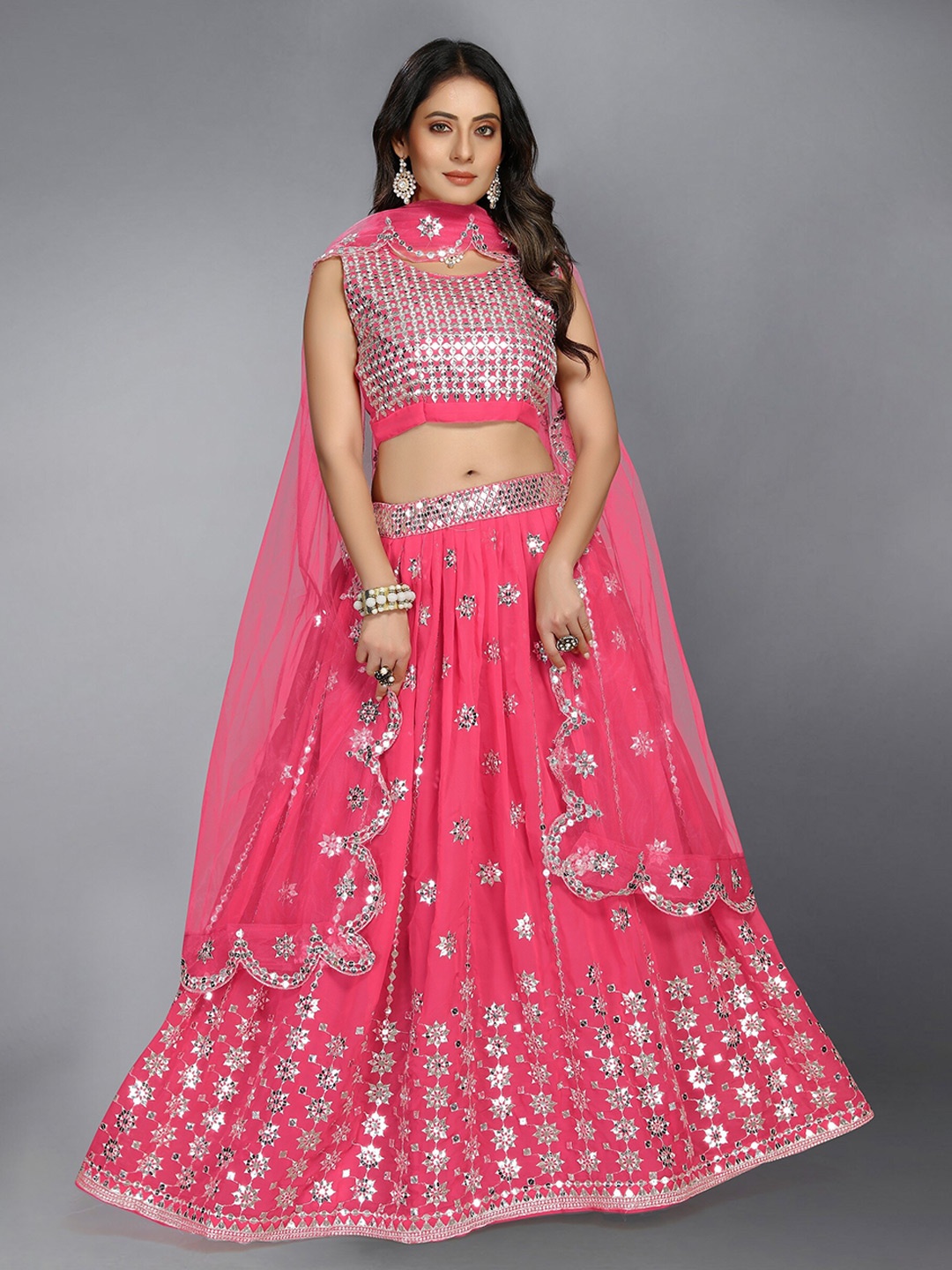 Nityanta Fab Pink & Silver-Toned Embroidered Patchwork Semi-Stitched Lehenga & Unstitched Blouse With
Nityanta Fab Pink & Silver-Toned Embroidered Patchwork Semi-Stitched Lehenga & Unstitched Blouse With