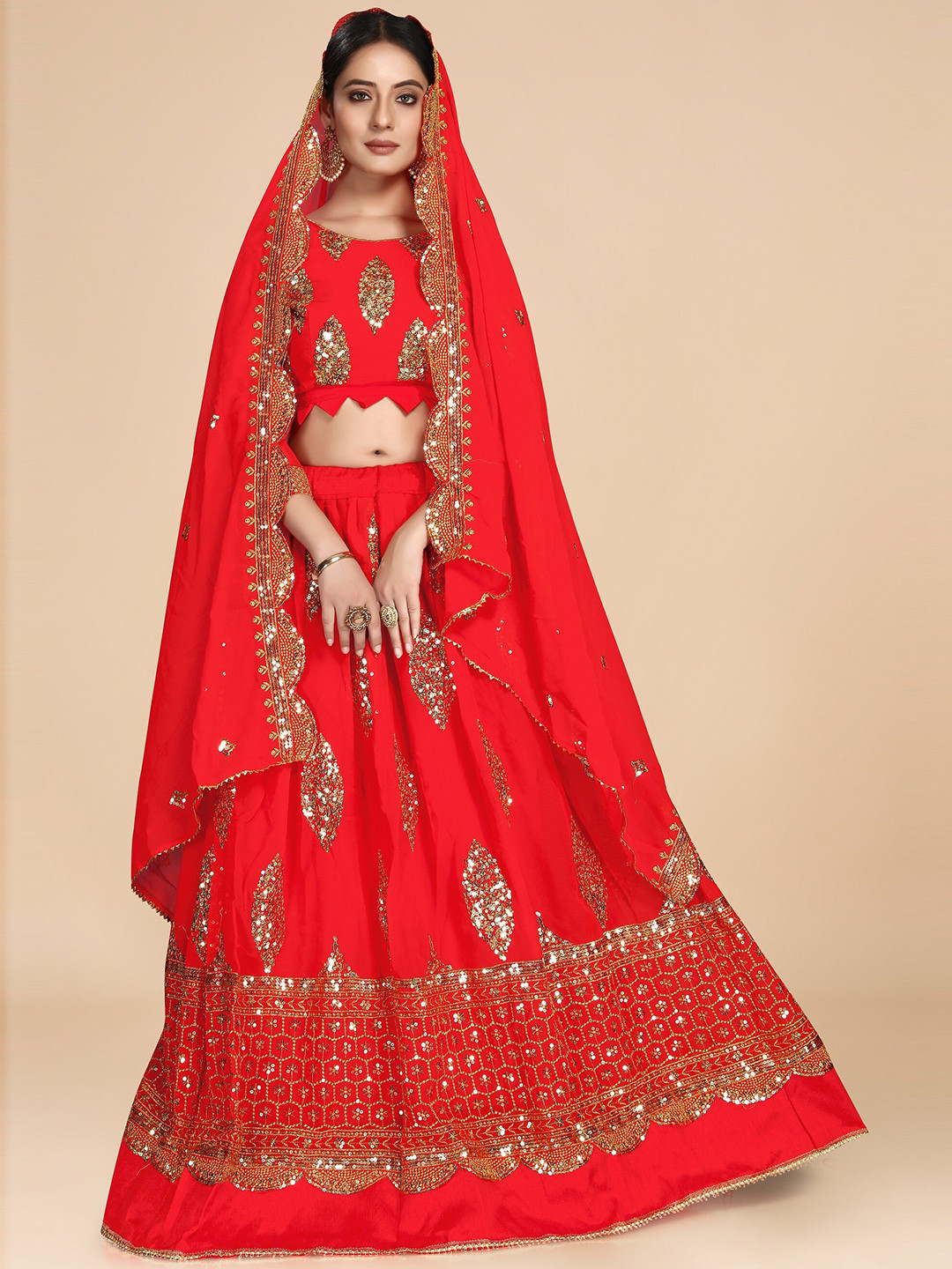 Nityanta Fab Red & Gold-Toned Embroidered Semi-Stitched Lehenga & Unstitched Blouse With Dupatta
Nityanta Fab Red & Gold-Toned Embroidered Semi-Stitched Lehenga & Unstitched Blouse With Dupatta
