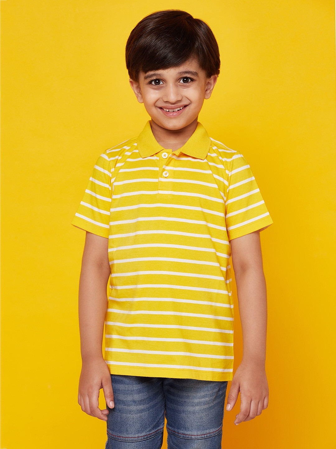 SPUNKIES Boys Yellow Striped Polo Collar Organic Cotton T-shirt
SPUNKIES Boys Yellow Striped Polo Collar Organic Cotton T-shirt