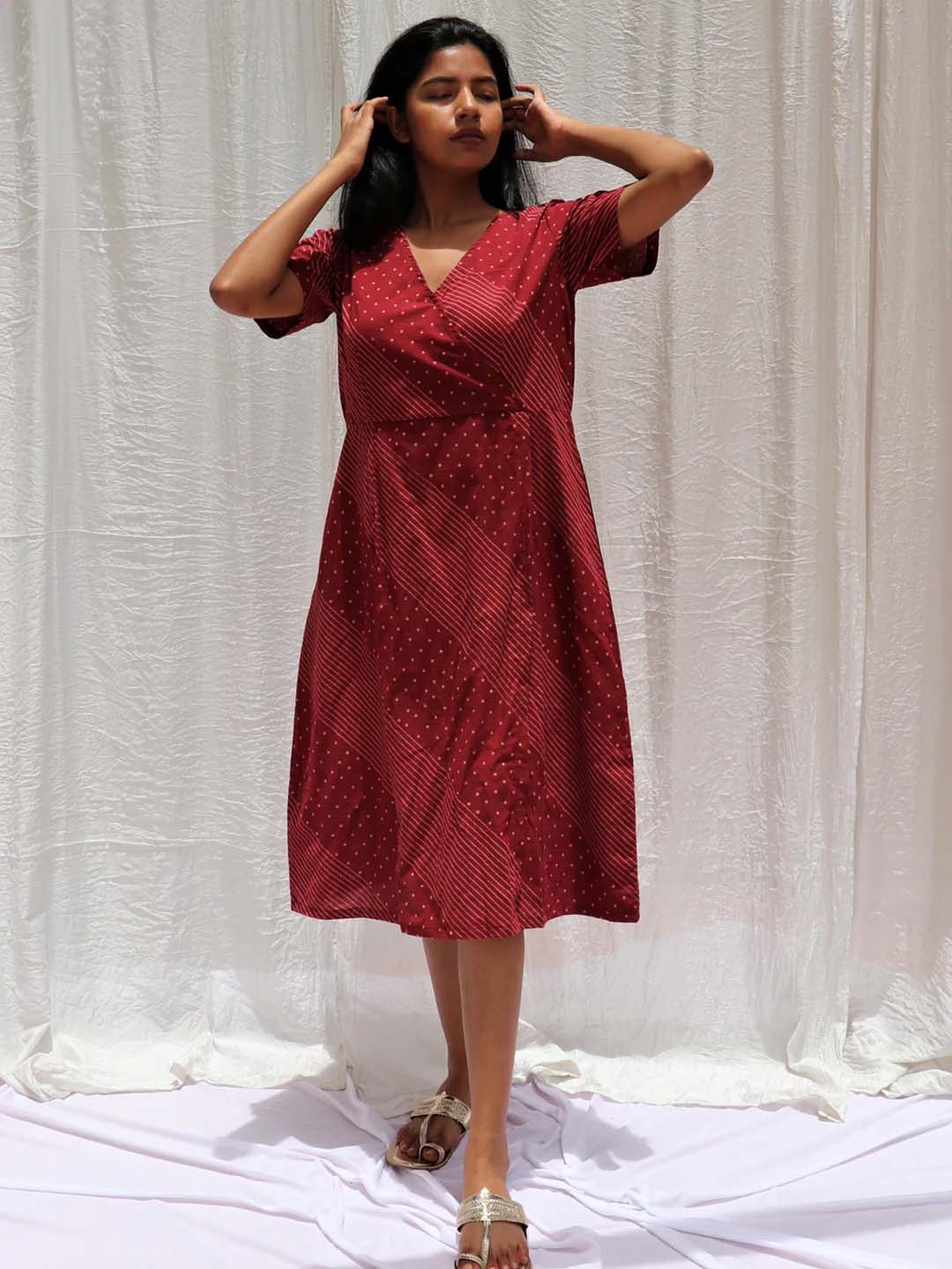 Chidiyaa Women Maroon Cotton Midi Dress