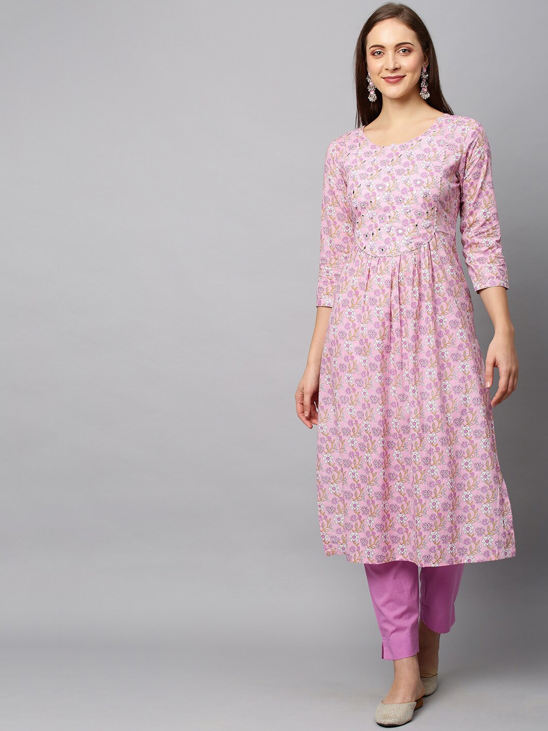 FASHOR Women Pink Ethnic Motifs Printed Empire Mirror Work Pure Cotton Kurta with Trousers
FASHOR Women Pink Ethnic Motifs Printed Empire Mirror Work Pure Cotton Kurta with Trousers