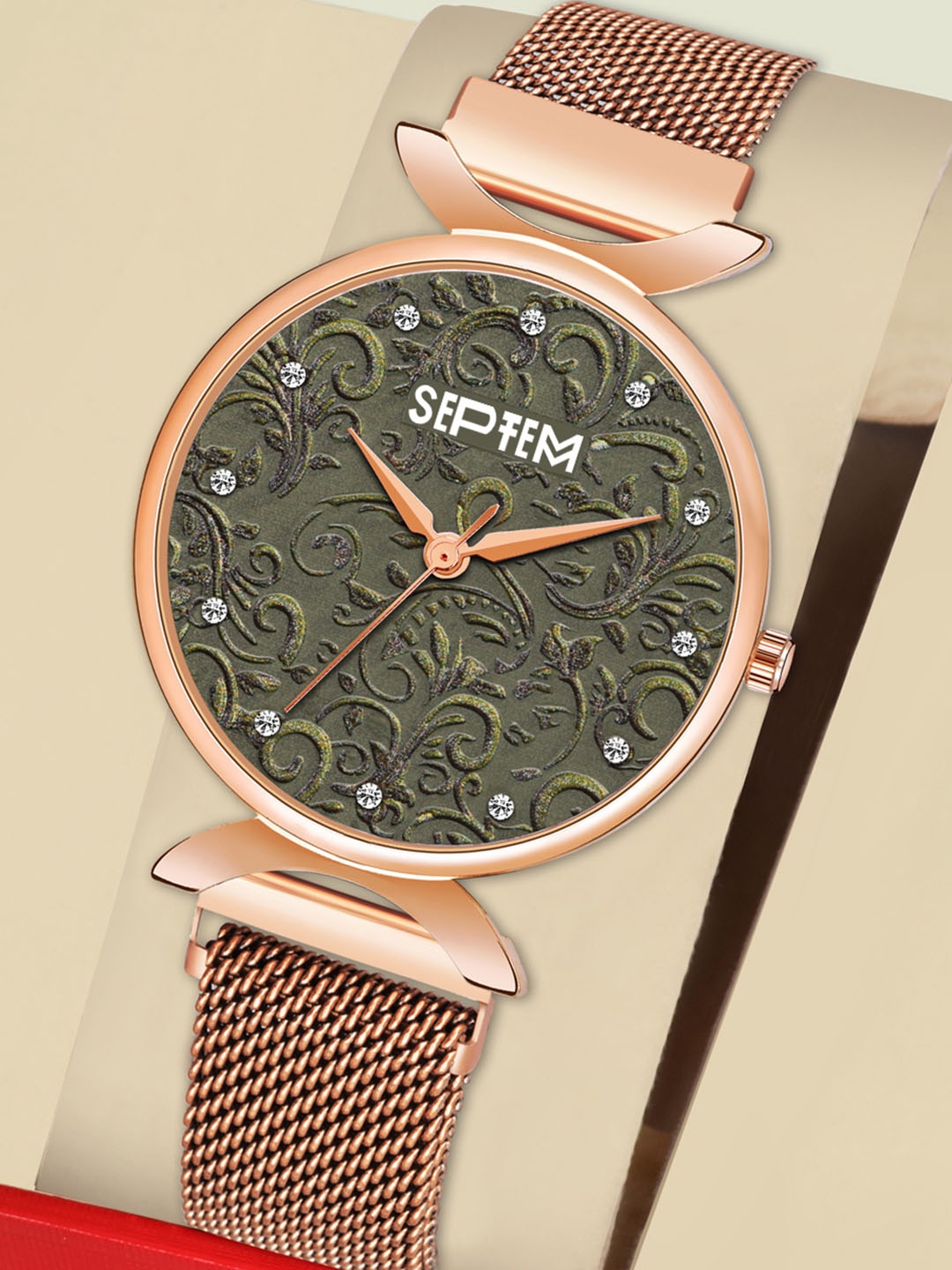 Septem Women Green Printed Dial & Rose Gold Toned Stainless Steel Straps Analogue Watch
Septem Women Green Printed Dial & Rose Gold Toned Stainless Steel Straps Analogue Watch